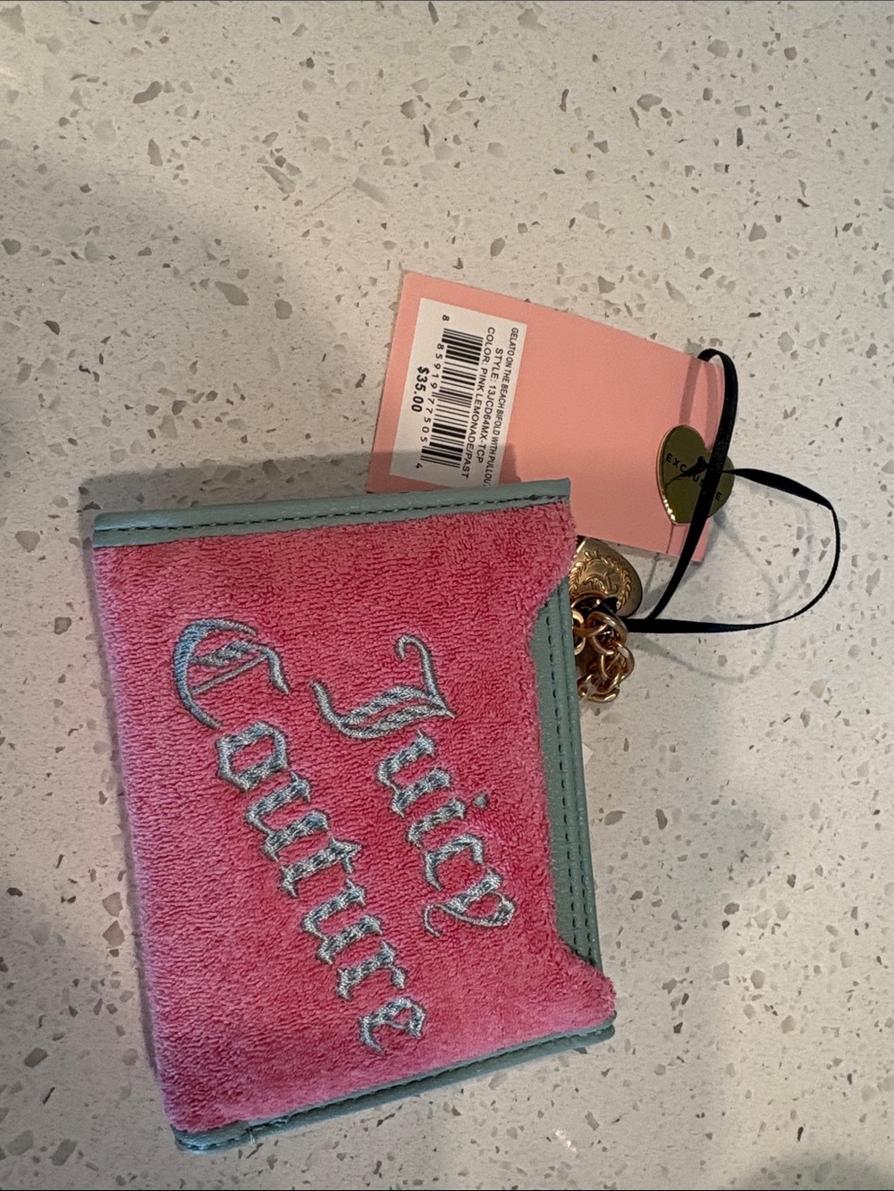 Juicy Couture Pink Plush Card Case with Aqua Trim